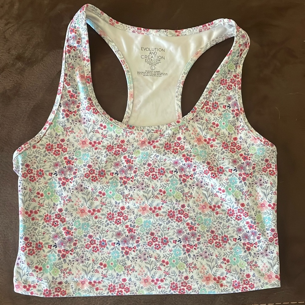 EVOLUTION AND CREATION FLORAL CROP TOP SIZE L